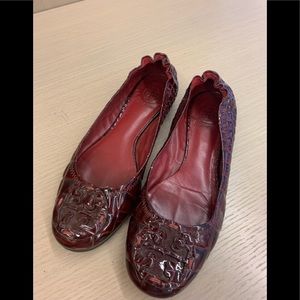 Tory Burch Reva Red Crocodile Patent Ballet Flats